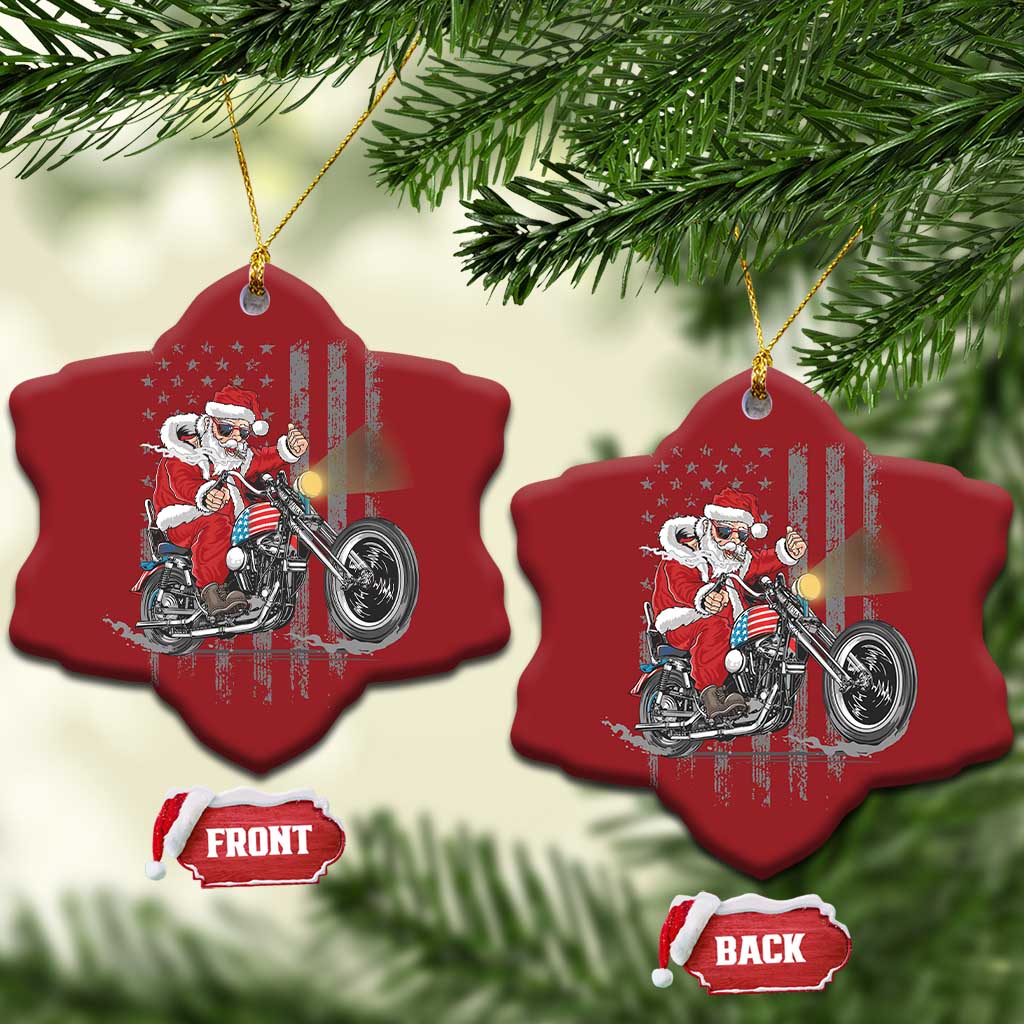 Christmas Santa Riding Motorbike Patriotic USA Christmas Ornament - Wonder Print Shop