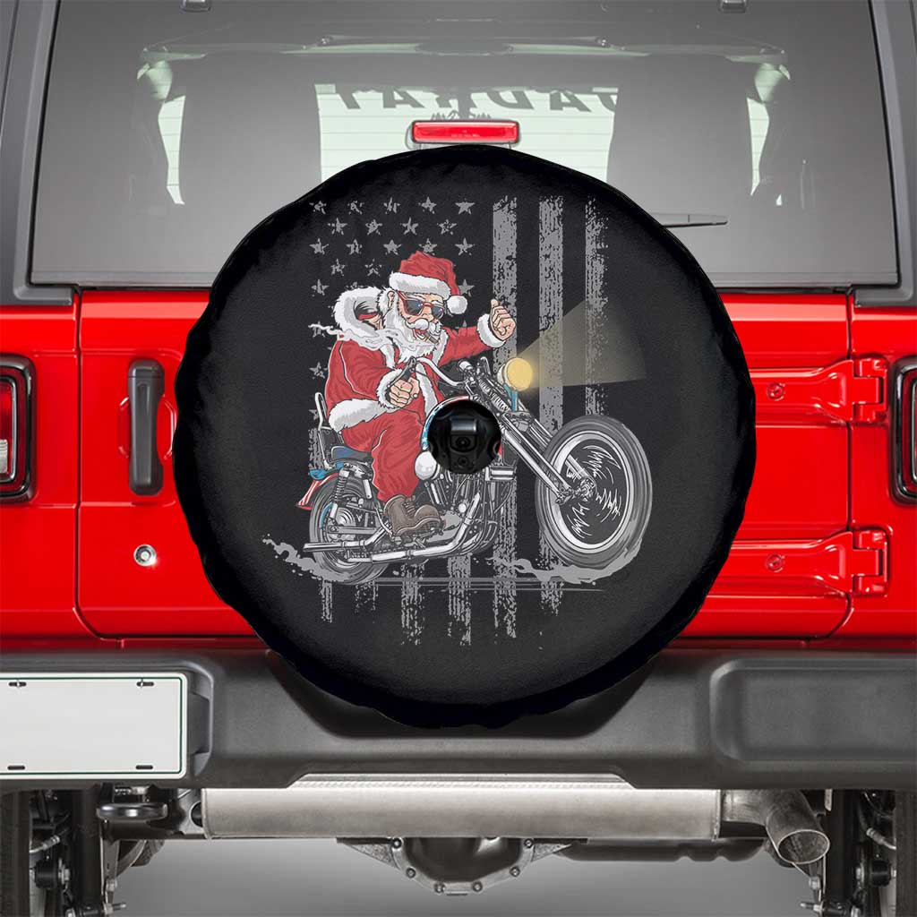 Christmas Santa Claus Riding Motorbike Patriotic USA Spare Tire Cover