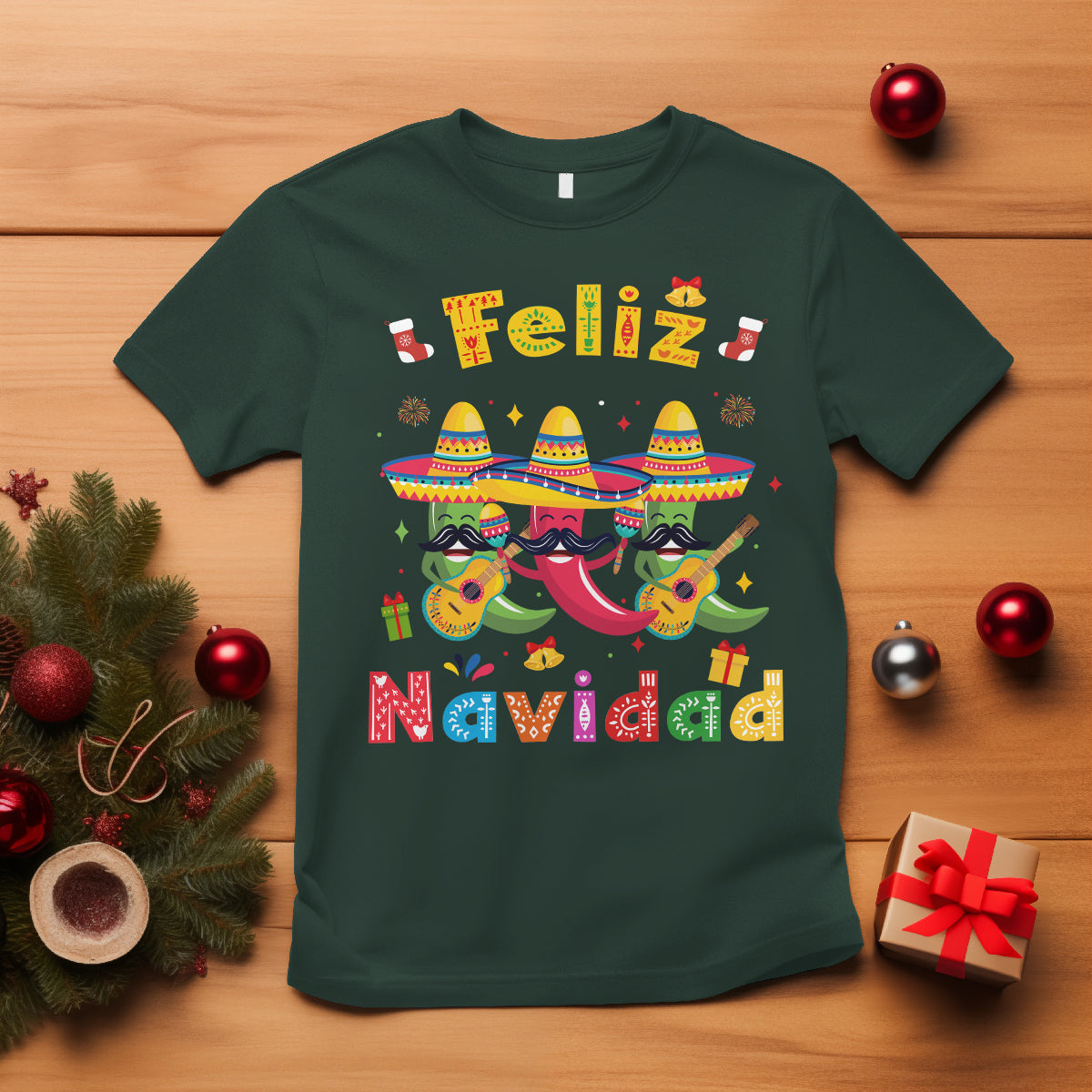 Feliz Navidad Mexican Fiesta Hot Pepper Guitar Party T Shirt - Wonder Print Shop