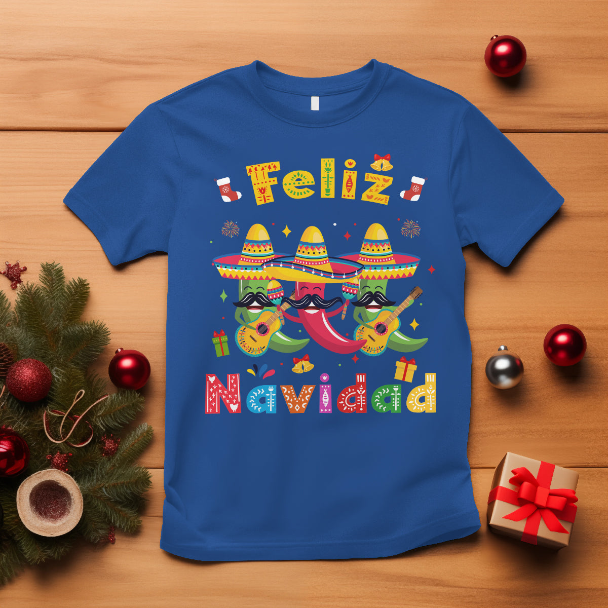 Feliz Navidad Mexican Fiesta Hot Pepper Guitar Party T Shirt - Wonder Print Shop