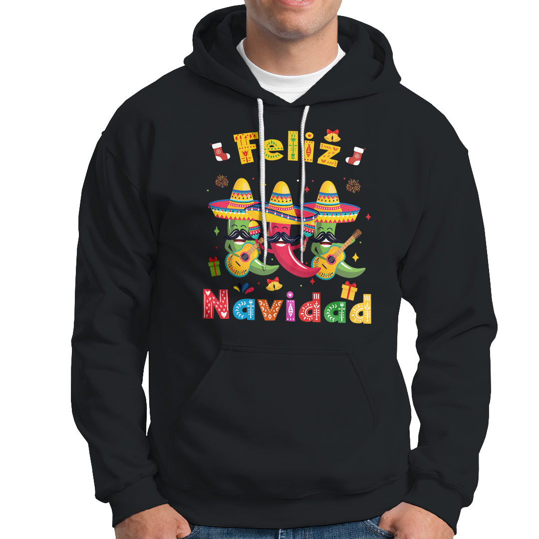 Feliz Navidad Mexican Fiesta Hot Pepper Guitar Party Hoodie - Wonder Print Shop