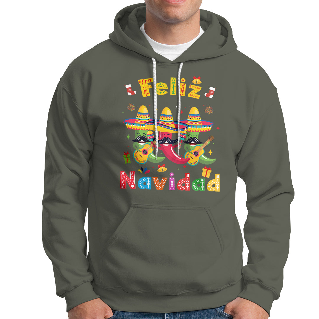 Feliz Navidad Mexican Fiesta Hot Pepper Guitar Party Hoodie - Wonder Print Shop