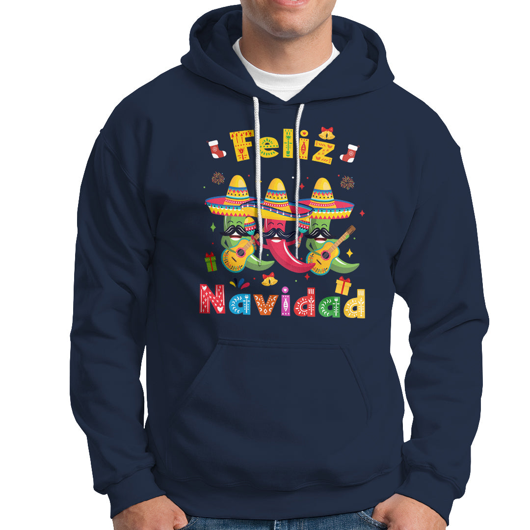 Feliz Navidad Mexican Fiesta Hot Pepper Guitar Party Hoodie - Wonder Print Shop