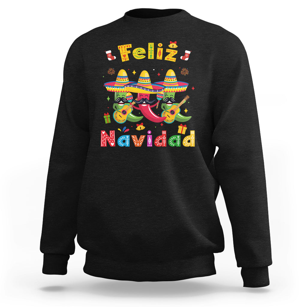 Feliz Navidad Mexican Fiesta Hot Pepper Guitar Party Sweatshirt - Wonder Print Shop