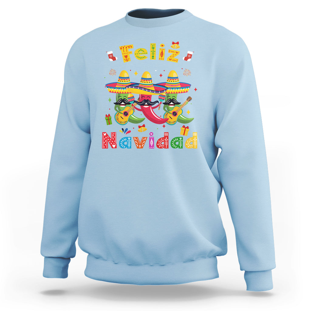 Feliz Navidad Mexican Fiesta Hot Pepper Guitar Party Sweatshirt - Wonder Print Shop