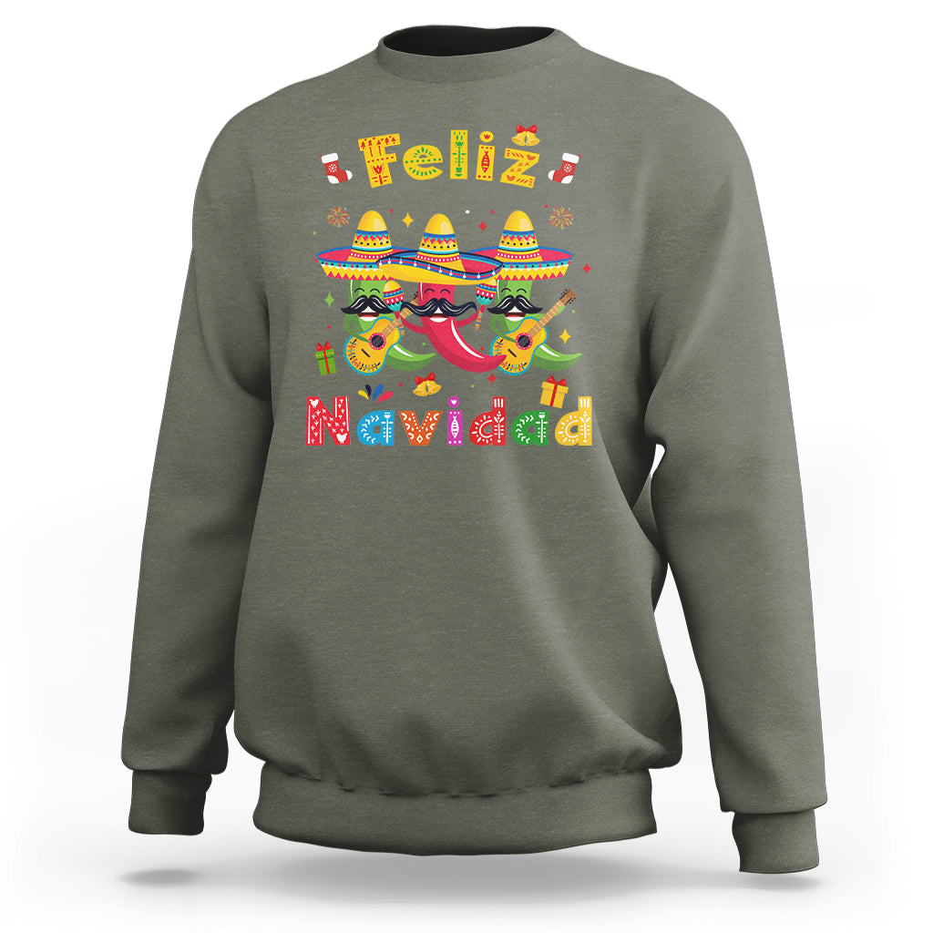 Feliz Navidad Mexican Fiesta Hot Pepper Guitar Party Sweatshirt - Wonder Print Shop