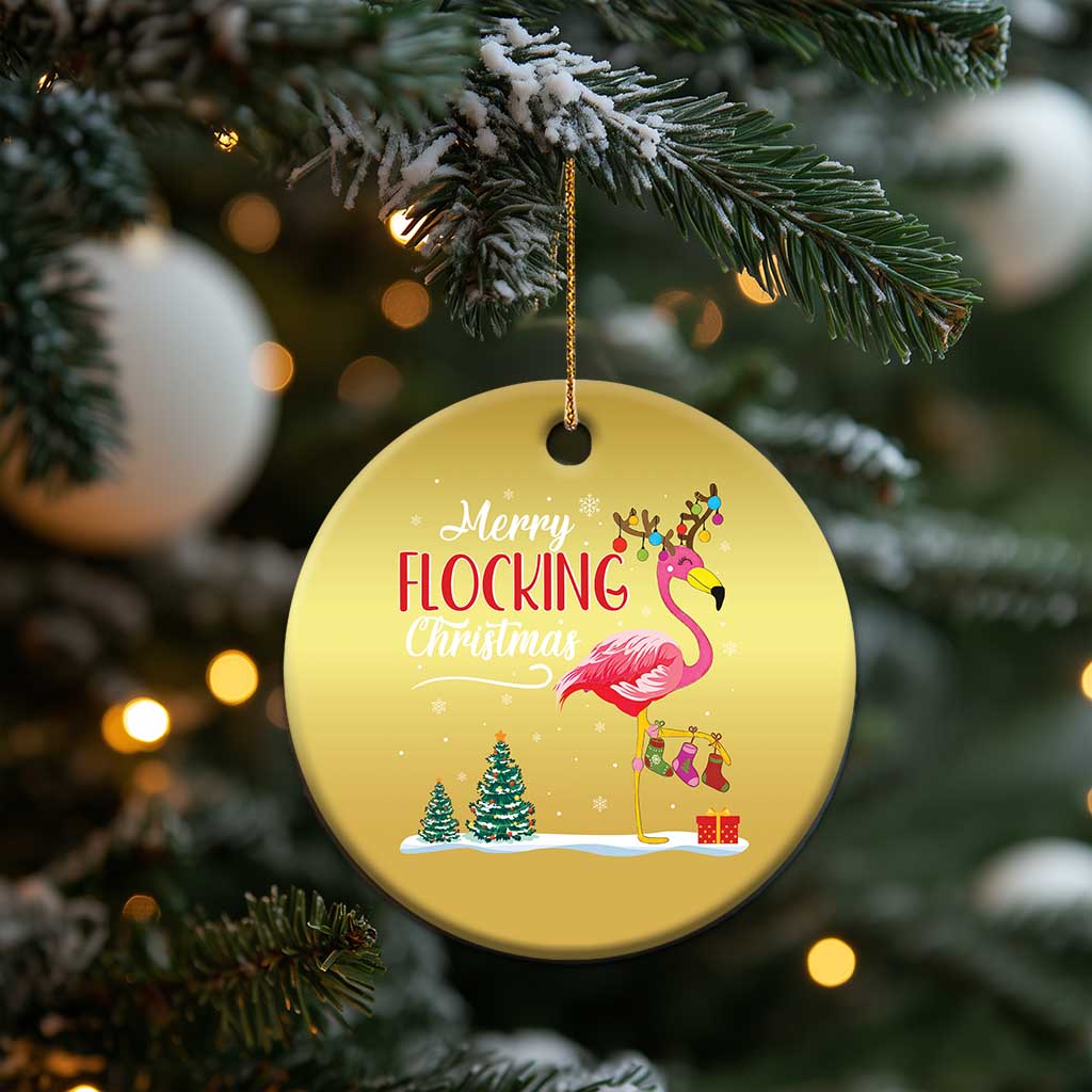 Merry Flocking Xmas Pink Flamingo Christmas Ornament - Wonder Print Shop