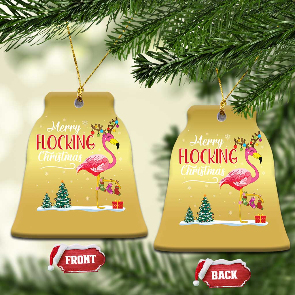 Merry Flocking Xmas Pink Flamingo Christmas Ornament - Wonder Print Shop