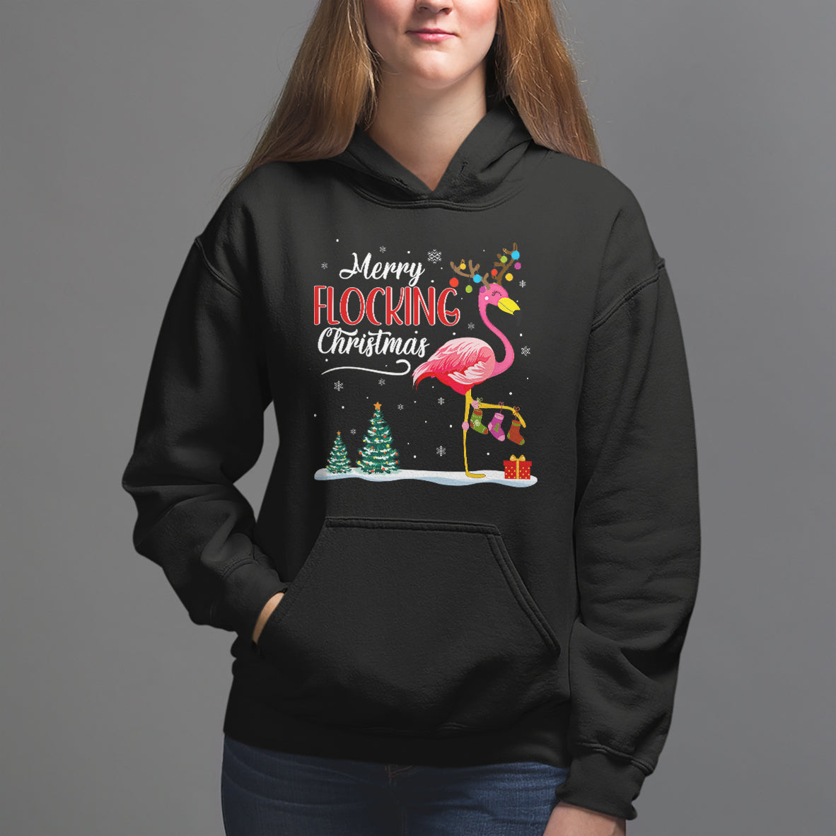 Merry Flocking Christmas Pink Flamingo Funny Xmas Socks Hoodie - Wonder Print Shop
