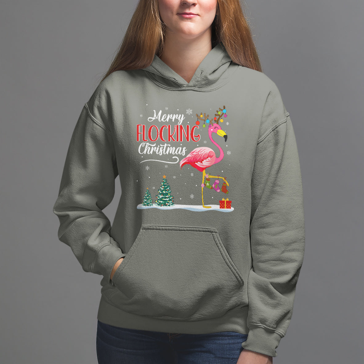 Merry Flocking Christmas Pink Flamingo Funny Xmas Socks Hoodie - Wonder Print Shop