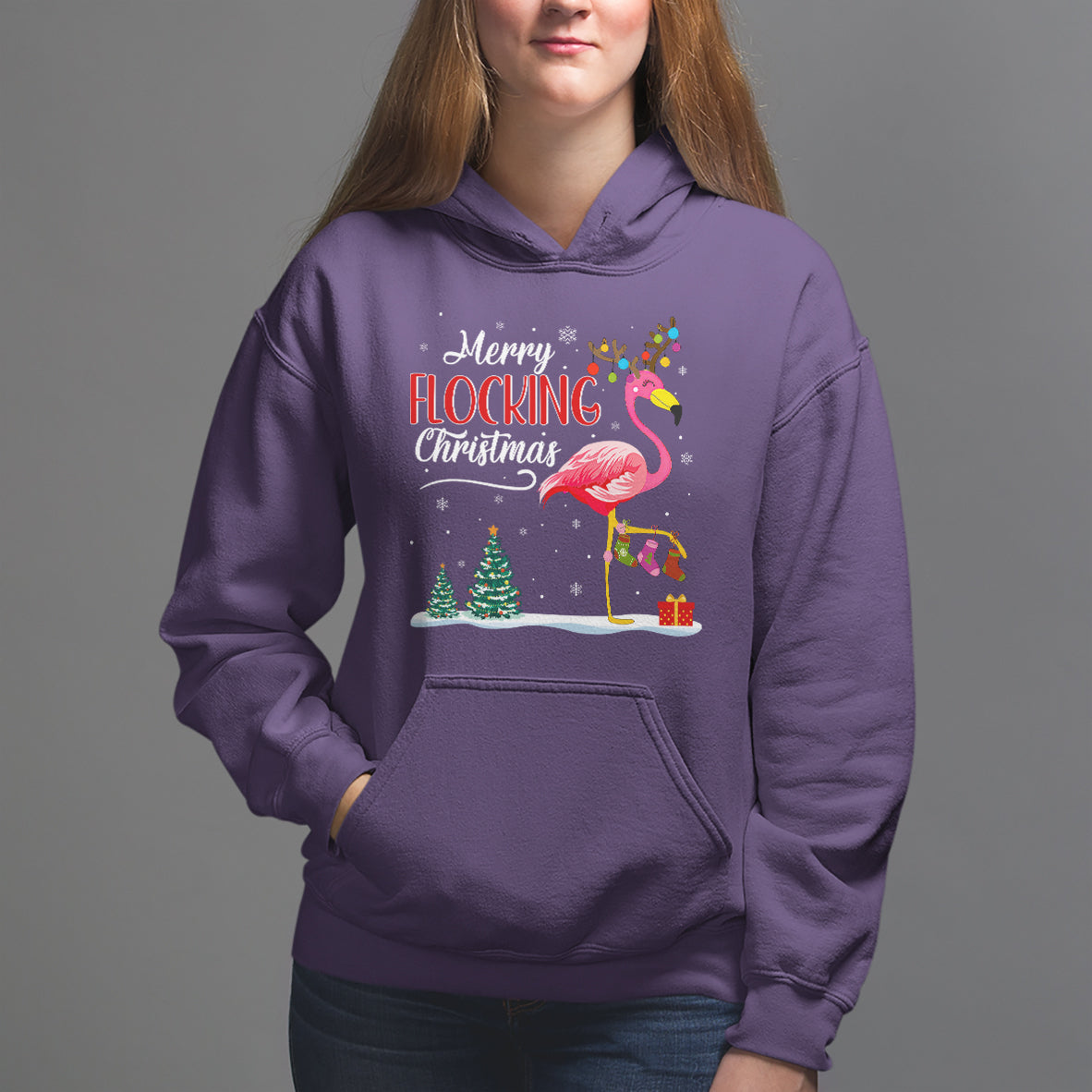 Merry Flocking Christmas Pink Flamingo Funny Xmas Socks Hoodie - Wonder Print Shop