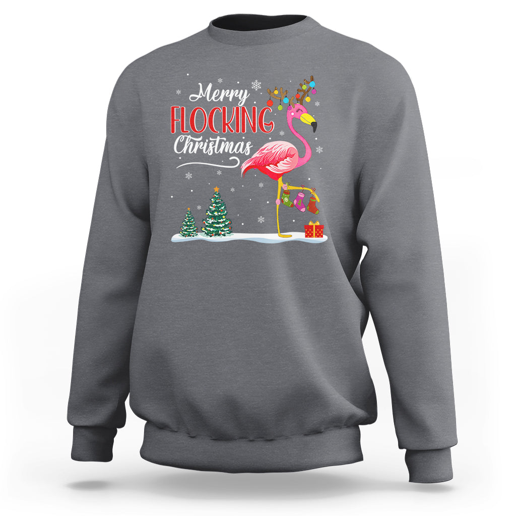 Merry Flocking Christmas Pink Flamingo Funny Xmas Socks Sweatshirt - Wonder Print Shop