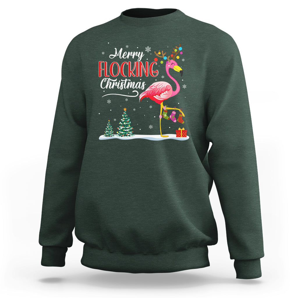 Merry Flocking Christmas Pink Flamingo Funny Xmas Socks Sweatshirt - Wonder Print Shop