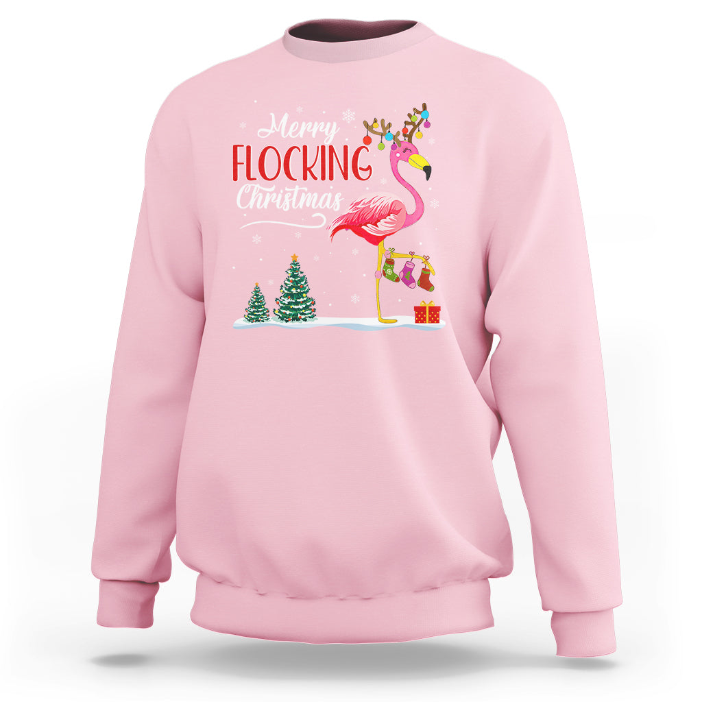 Merry Flocking Christmas Pink Flamingo Funny Xmas Socks Sweatshirt - Wonder Print Shop