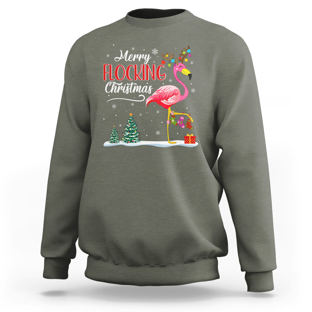 Merry Flocking Christmas Pink Flamingo Funny Xmas Socks Sweatshirt - Wonder Print Shop