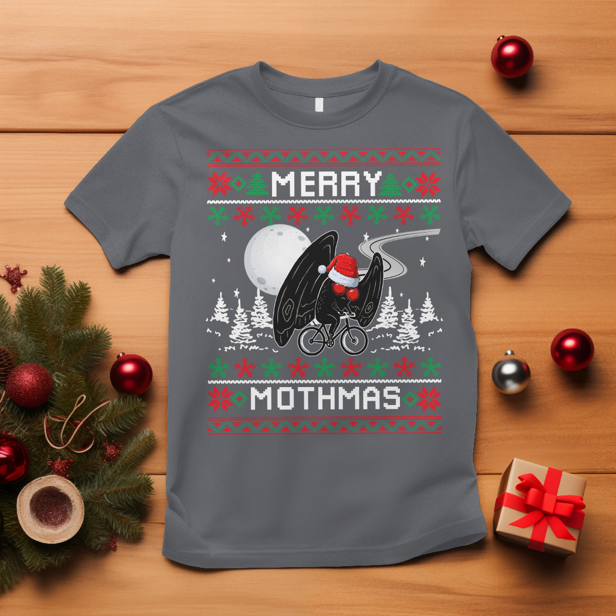 Christmas T Shirt Merry Mothmas Santa Mothman Xmas Night - Wonder Print Shop