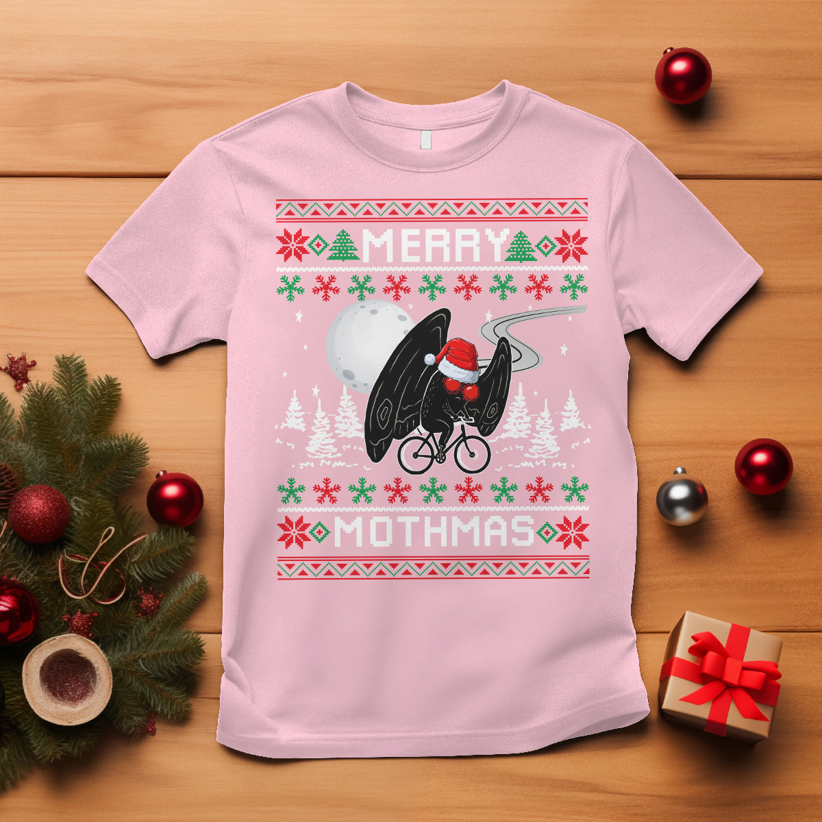 Christmas T Shirt Merry Mothmas Santa Mothman Xmas Night - Wonder Print Shop
