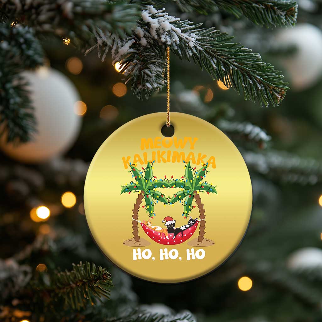 Funny Xmas In Hawaii Christmas Ornament Meowy Kalikimaka Cat Chillin' Ho Ho Ho Xmas Palm Tree - Wonder Print Shop