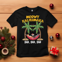 Christmas In Hawaii T Shirt Meowy Kalikimaka Cat Chillin' Ho Ho Ho Xmas Palm Tree - Wonder Print Shop