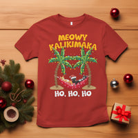 Christmas In Hawaii T Shirt Meowy Kalikimaka Cat Chillin' Ho Ho Ho Xmas Palm Tree - Wonder Print Shop