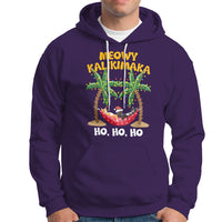 Christmas In Hawaii Hoodie Meowy Kalikimaka Cat Chillin' Ho Ho Ho Xmas Palm Tree - Wonder Print Shop