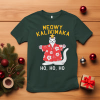 Christmas In Hawaii T Shirt Meowy Kalikimaka Hawaiian Cat Ho Ho Ho Xmas Tree - Wonder Print Shop