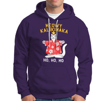 Christmas In Hawaii Hoodie Meowy Kalikimaka Hawaiian Cat Ho Ho Ho Xmas Tree - Wonder Print Shop