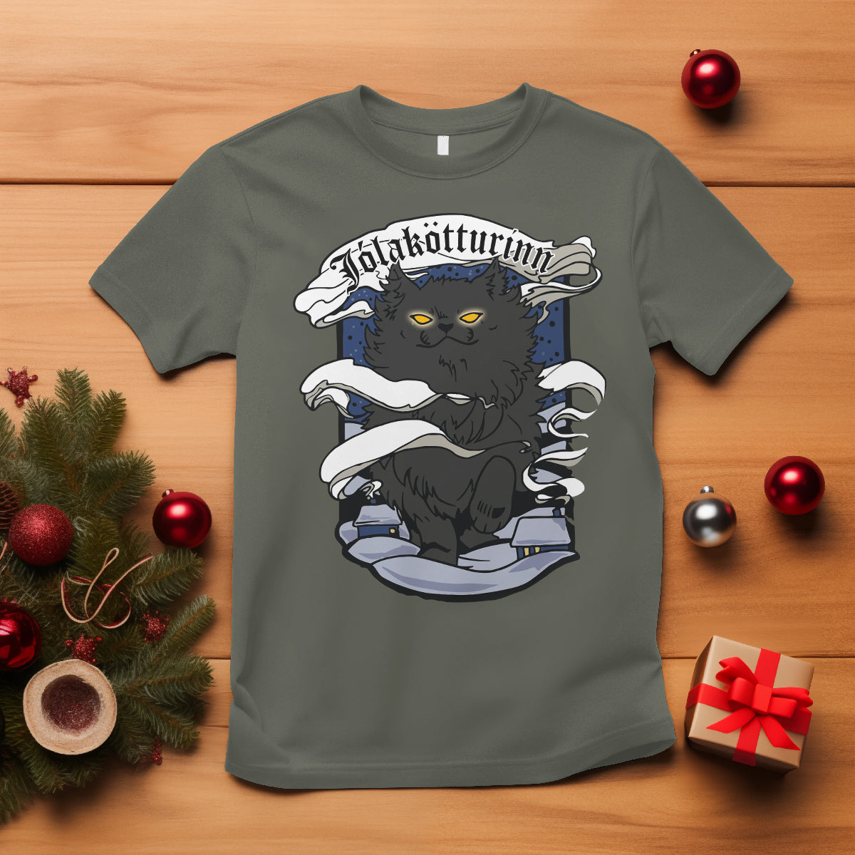 Icelandic Christmas T Shirt Yule Cat Jolakotturinn Xmas Eve - Wonder Print Shop