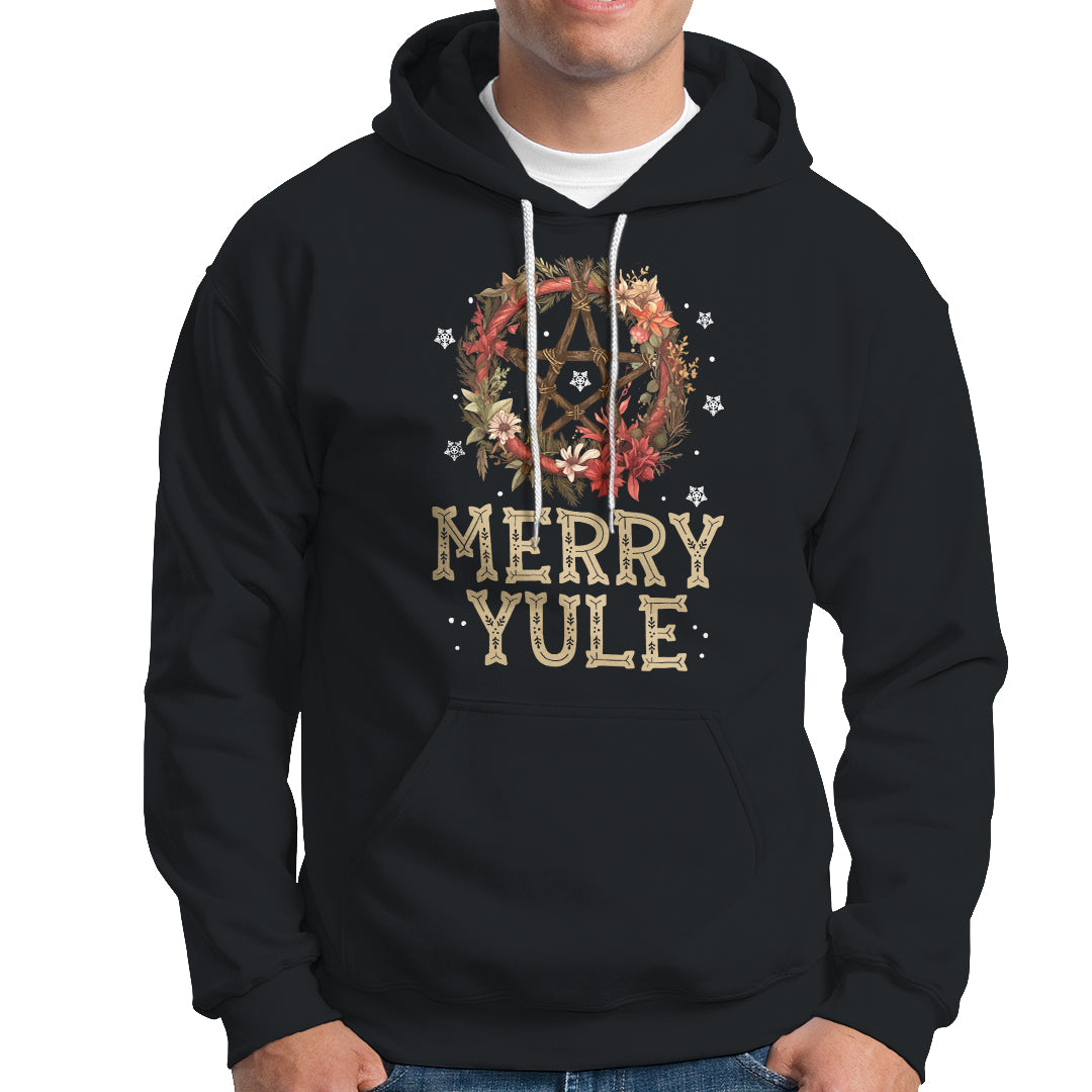 Merry Yule And Winter Solstice Flower Wreath Pentagram Hoodie - Wonder Print Shop
