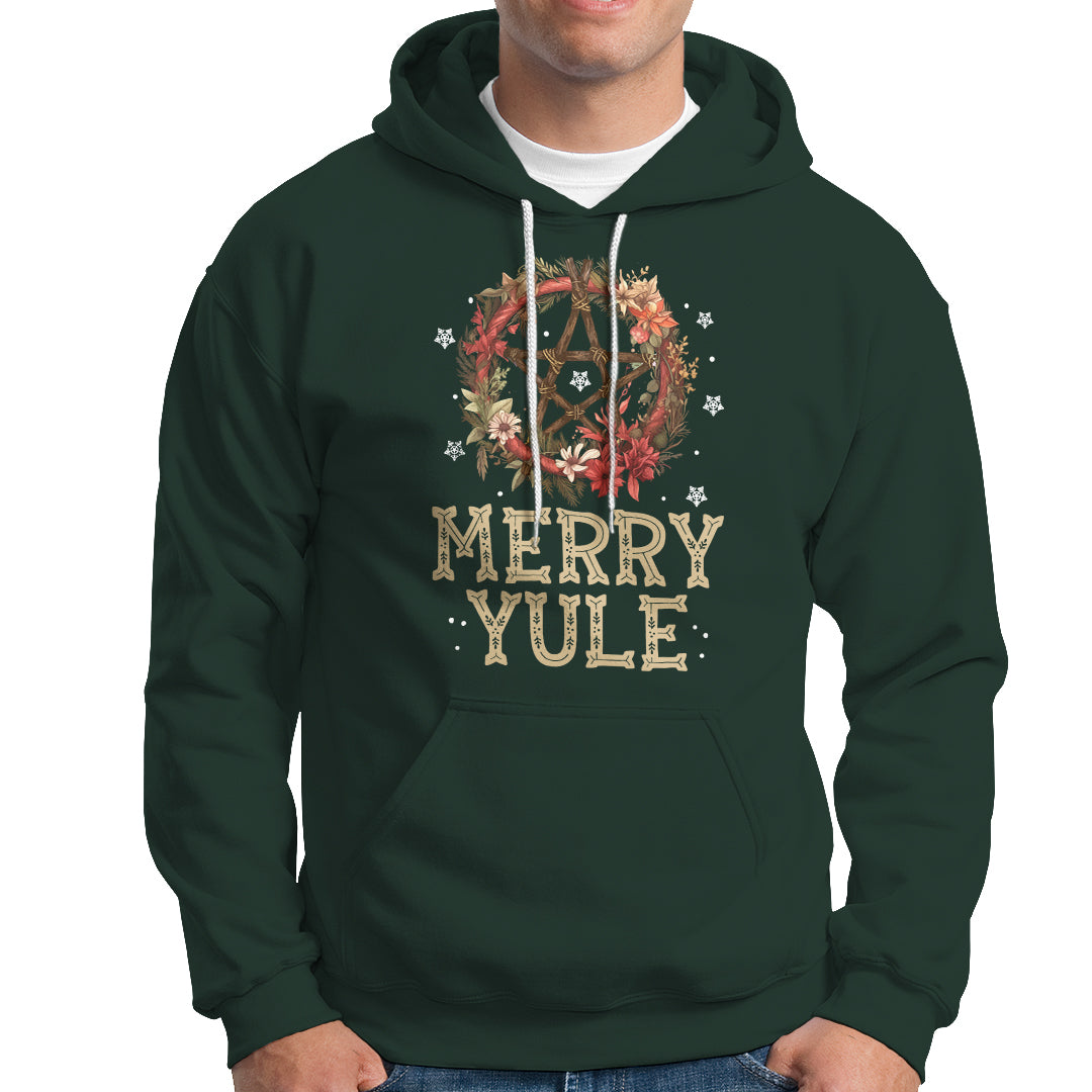 Merry Yule And Winter Solstice Flower Wreath Pentagram Hoodie - Wonder Print Shop