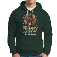 Merry Yule And Winter Solstice Flower Wreath Pentagram Hoodie - Wonder Print Shop