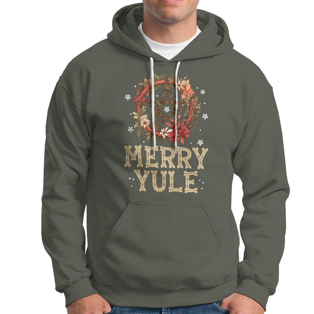 Merry Yule And Winter Solstice Flower Wreath Pentagram Hoodie - Wonder Print Shop