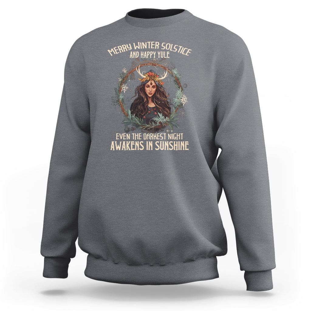 Merry Winter Solstice And Happy Yule Fairy Awakens In Sunshine Sweatshirt - Wonder Print Shop