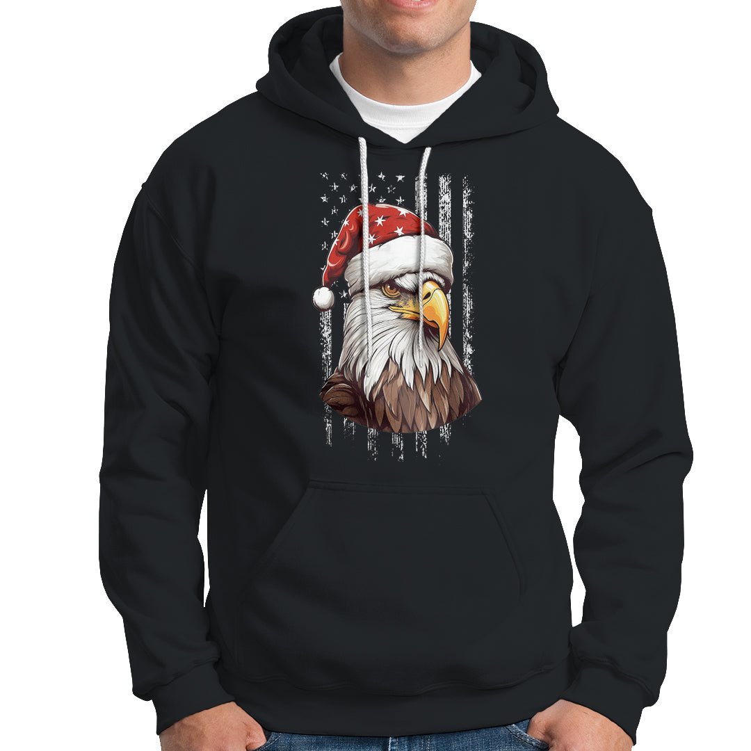 Christmas Hoodie Santa Bald Eagle USA Flag Patriotic Xmas - Wonder Print Shop