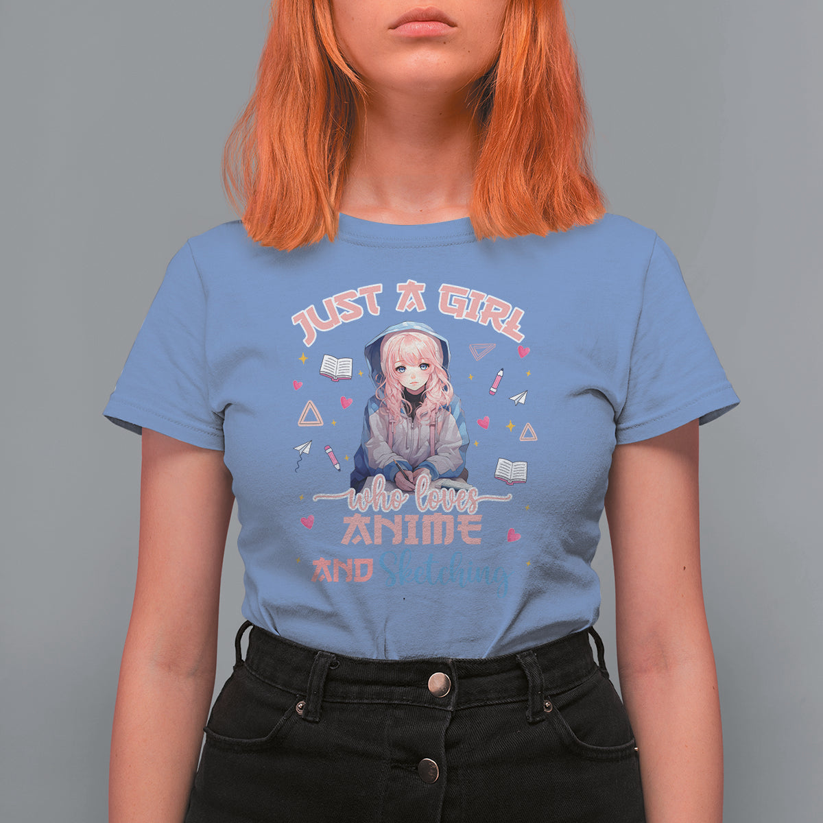 Just A Girl Who Loves Anime And Sketching T Shirt For Women Cute Kawaii Manga Japan - Wonder Print Shop