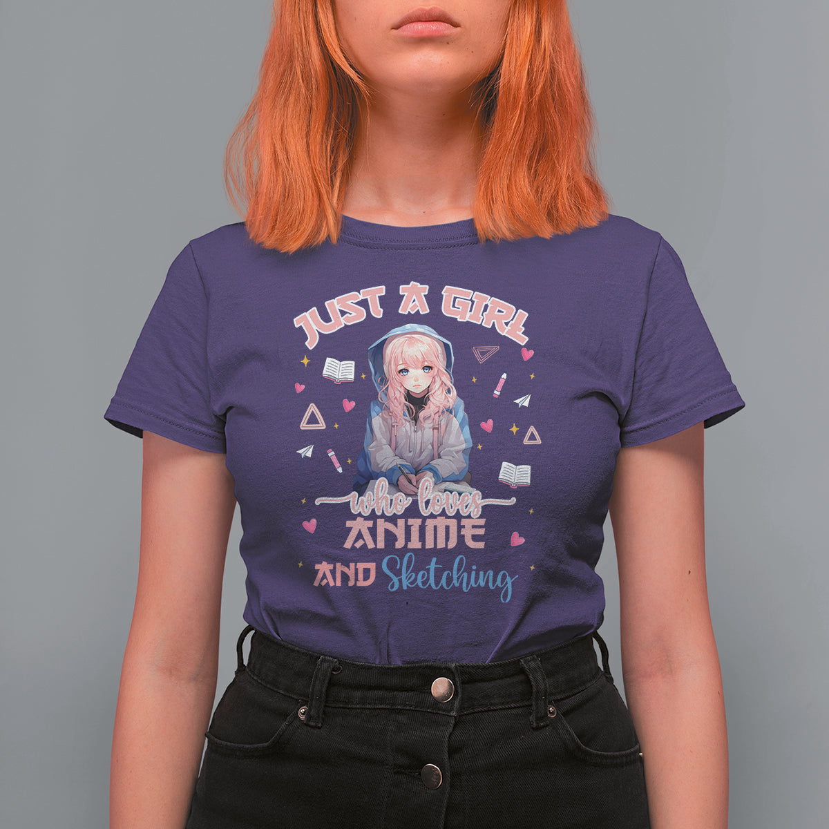 Just A Girl Who Loves Anime And Sketching T Shirt For Women Cute Kawaii Manga Japan - Wonder Print Shop