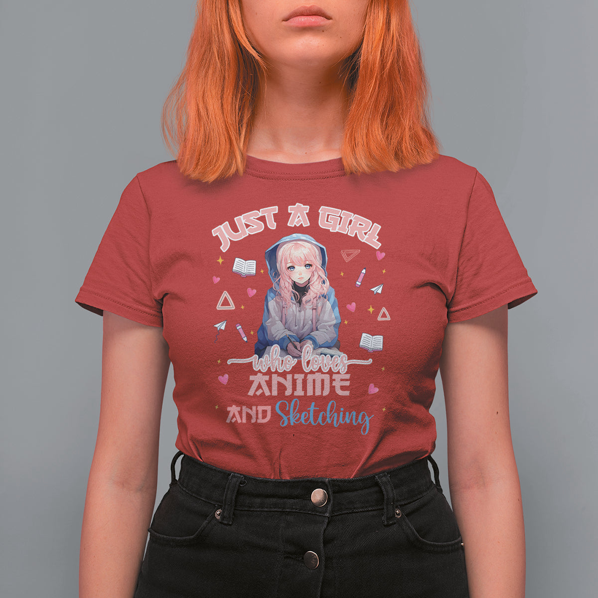 Just A Girl Who Loves Anime And Sketching T Shirt For Women Cute Kawaii Manga Japan - Wonder Print Shop