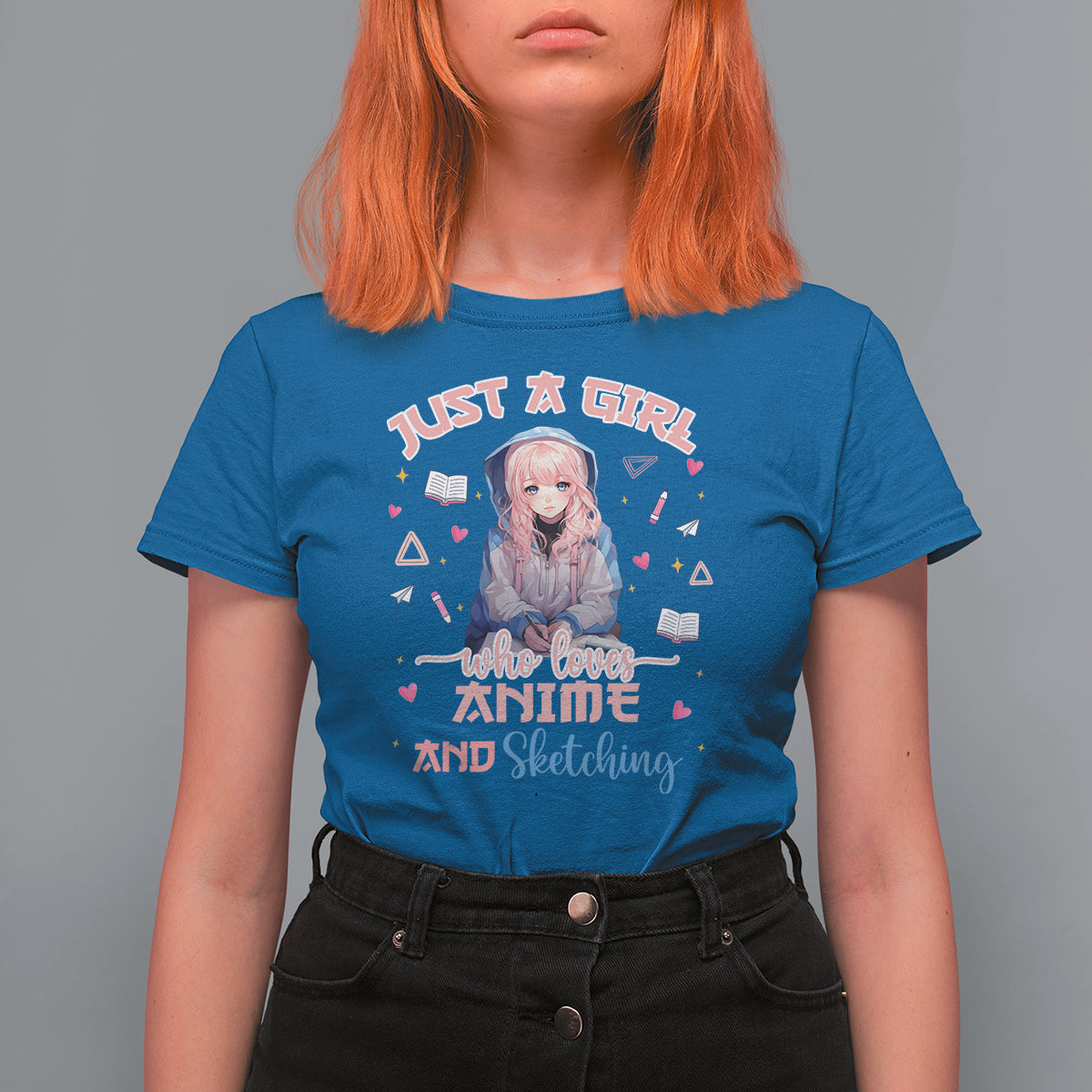 Just A Girl Who Loves Anime And Sketching T Shirt For Women Cute Kawaii Manga Japan - Wonder Print Shop