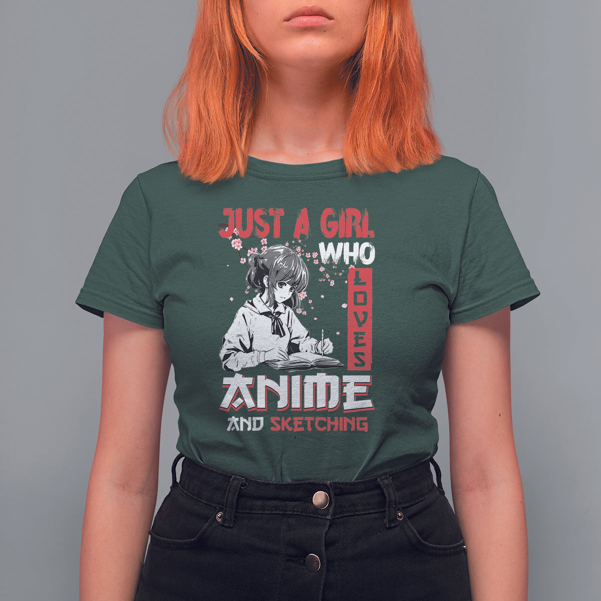 Just A Girl Who Loves Anime And Sketching T Shirt For Women Japan Sakura Cherry  Blossoms - Wonder Print Shop