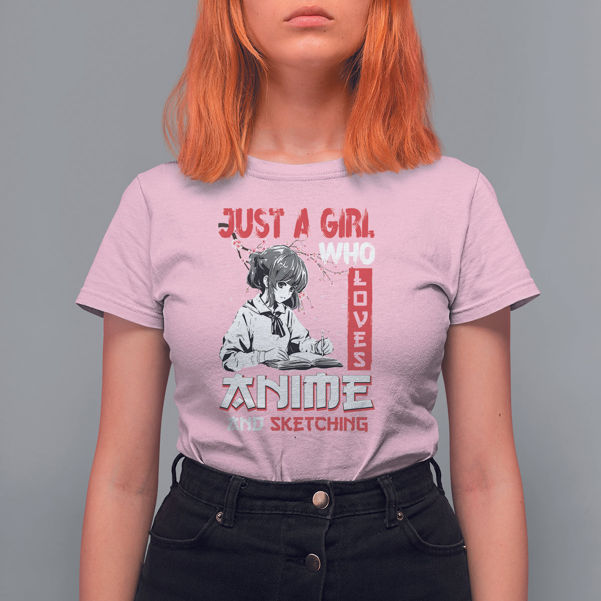 Just A Girl Who Loves Anime And Sketching T Shirt For Women Japan Sakura Cherry  Blossoms - Wonder Print Shop
