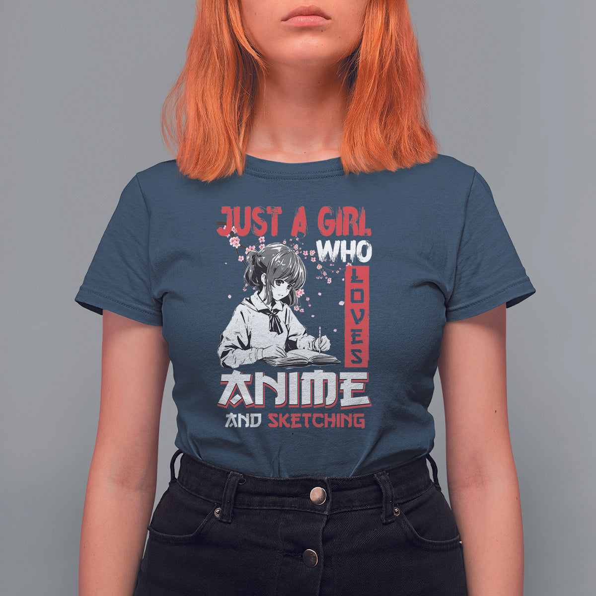 Just A Girl Who Loves Anime And Sketching T Shirt For Women Japan Sakura Cherry  Blossoms - Wonder Print Shop