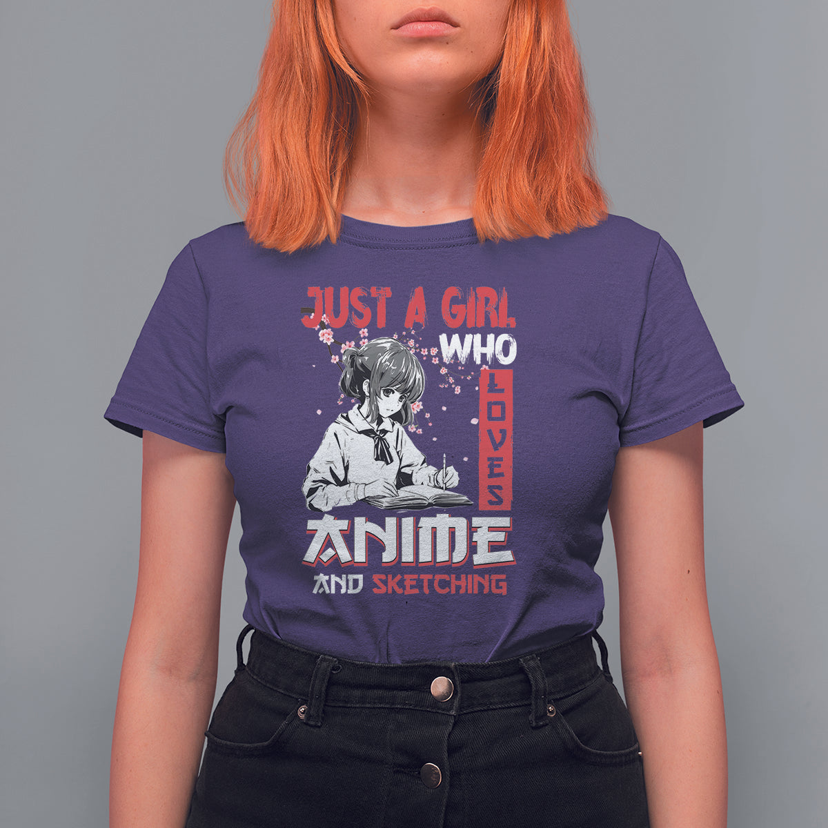 Just A Girl Who Loves Anime And Sketching T Shirt For Women Japan Sakura Cherry  Blossoms - Wonder Print Shop