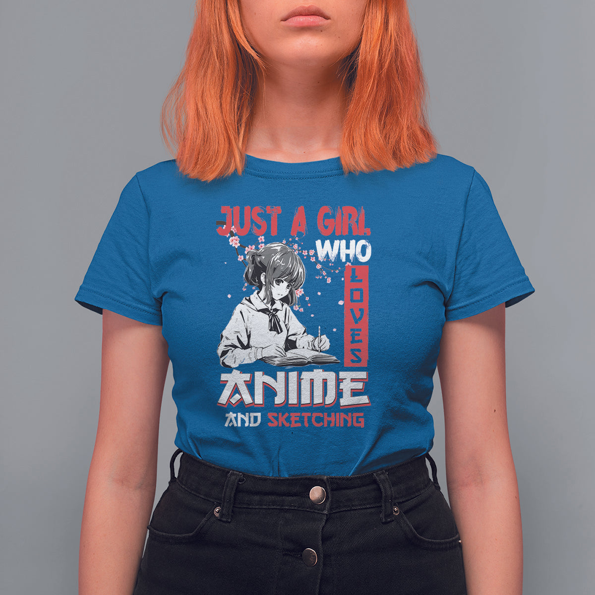 Just A Girl Who Loves Anime And Sketching T Shirt For Women Japan Sakura Cherry  Blossoms - Wonder Print Shop