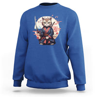 Samurai Cat Sweatshirt Japanese Aesthetic Vintage Cherry Bloosoms - Wonder Print Shop