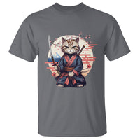 Samurai Cat T Shirt Japanese Aesthetic Vintage Cherry Bloosoms - Wonder Print Shop