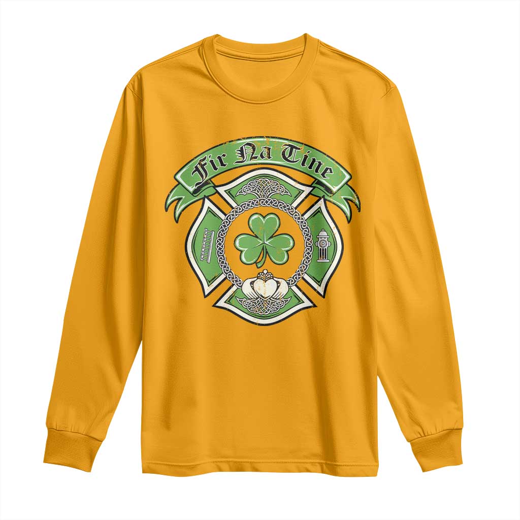 Irish Firefighter Long Sleeve Shirt Fir Na Tine Man Of Fire Celtic Claddagh Cross