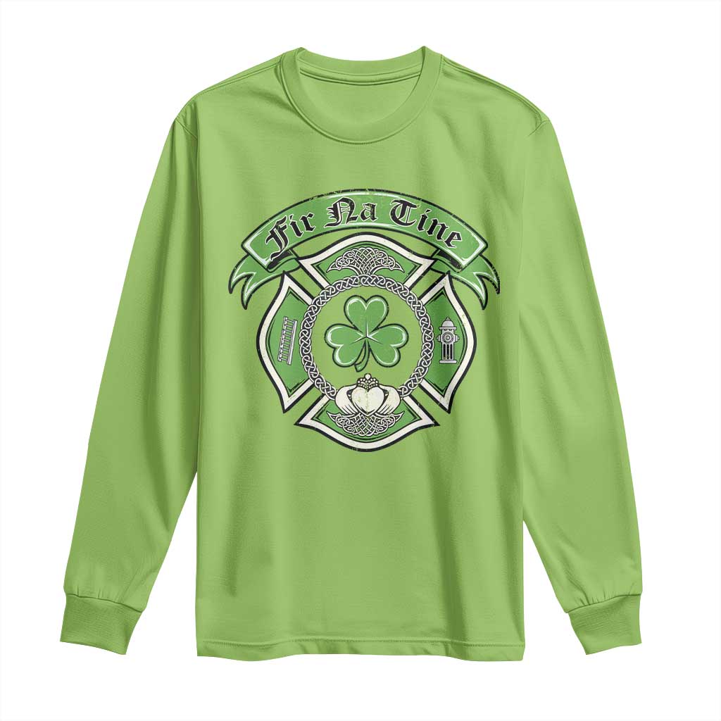 Irish Firefighter Long Sleeve Shirt Fir Na Tine Man Of Fire Celtic Claddagh Cross