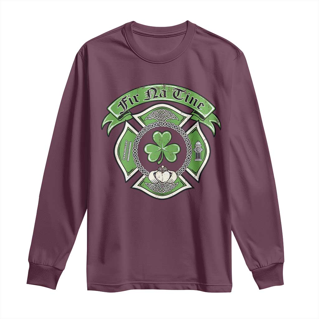 Irish Firefighter Long Sleeve Shirt Fir Na Tine Man Of Fire Celtic Claddagh Cross