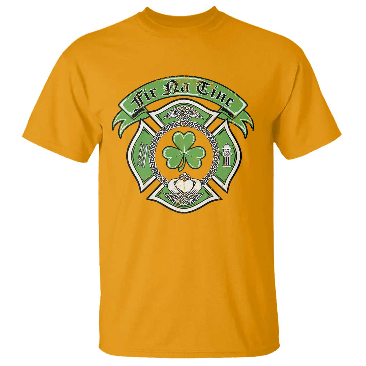 Irish Firefighter T Shirt Fir Na Tine Man Of Fire Celtic Claddagh Cross