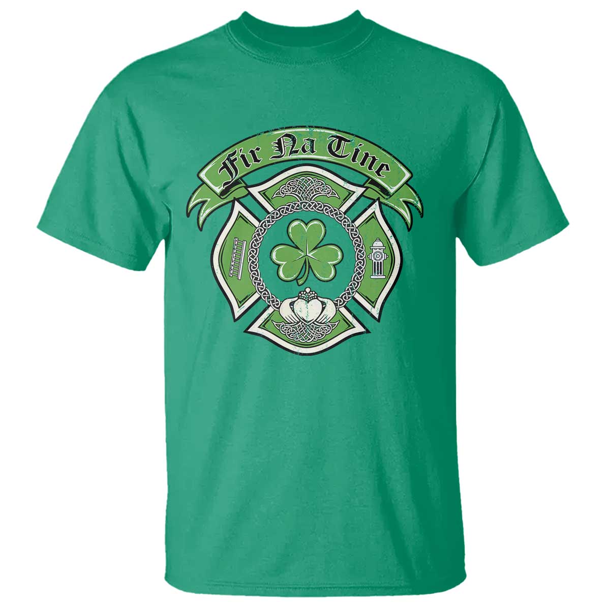 Irish Firefighter T Shirt Fir Na Tine Man Of Fire Celtic Claddagh Cross
